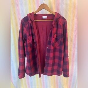 Columbia Sportswear red and black plaid lightweight button up hoodie size L